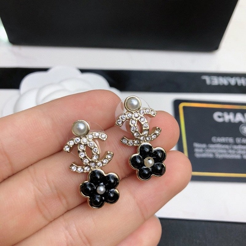 CC Black Flower Diamond Earrings