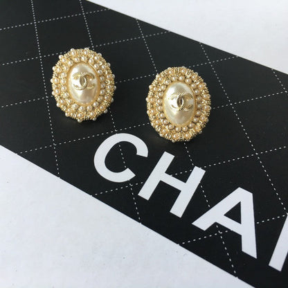 CC Pearl & Diamond Oval Earrings
