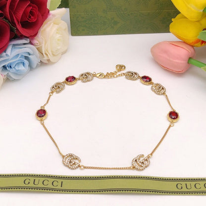 GG Red Crystal Gold Chain Necklace