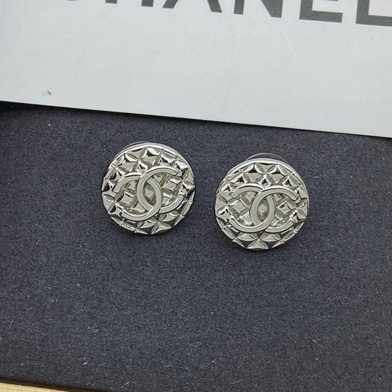 CC Round White Gold Earrings