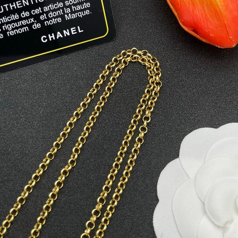 CC Color Crystal Pearl Long Chain Necklace