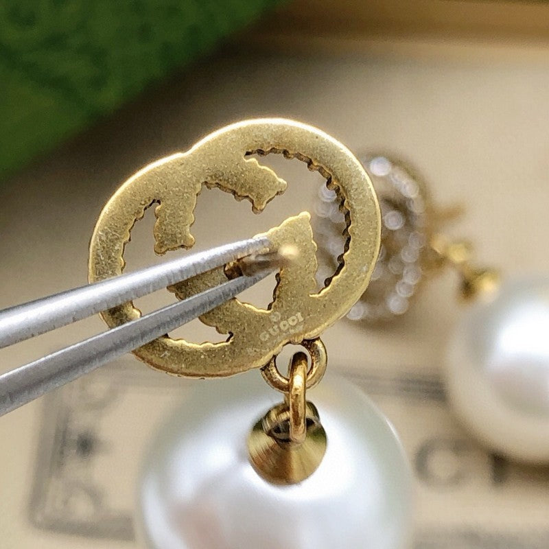 GG Diamond Pearl Drop Earrings
