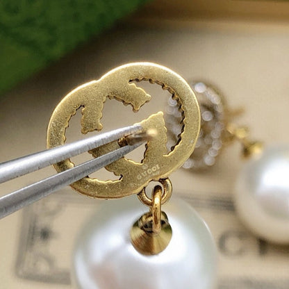 GG Diamond Pearl Drop Earrings