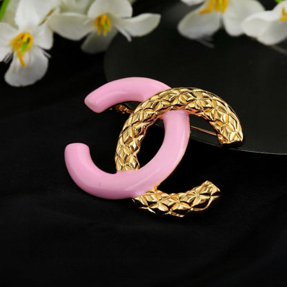 CC Pink & White Resin Gold Brooch