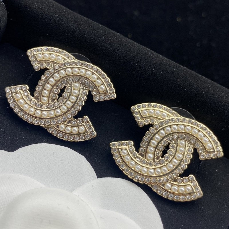 CC Pearl & Diamond Gold Earrings