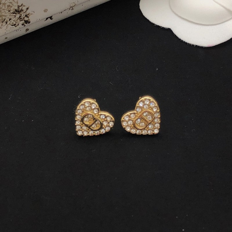 CD Diamond Heart Gold Earrings