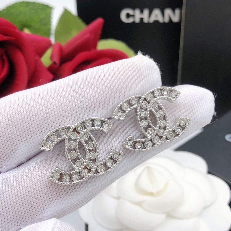 CC Hollow Diamond White Gold Earrings