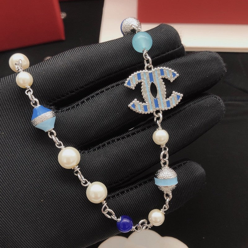 CC Blue & White Pearl Necklace