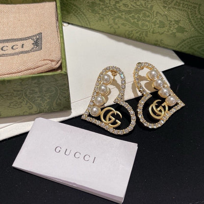 GG Diamond & Pearl Heart Earrings