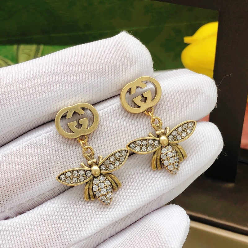 GG Diamond Bee Drop Earrings