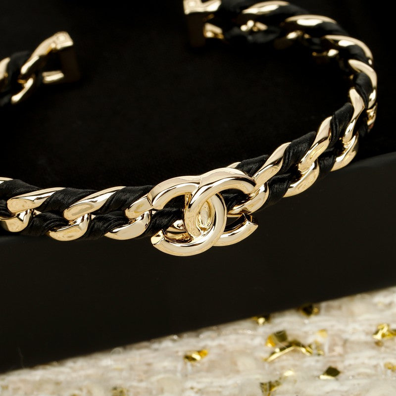 CC Black & Orange Leather Cuff Gold Bracelet
