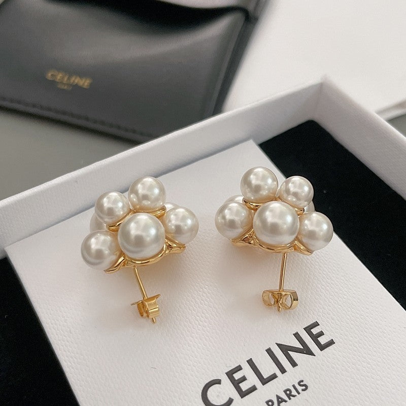 CE Pearls Gold Earrings