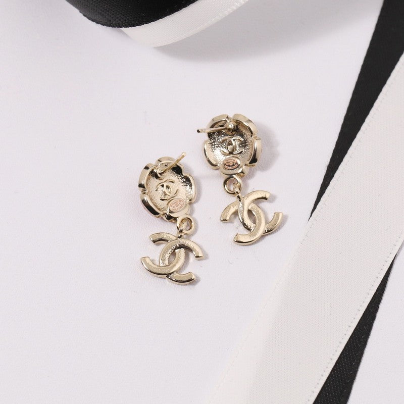 CC Black & Pink Camellia Diamond Earrings