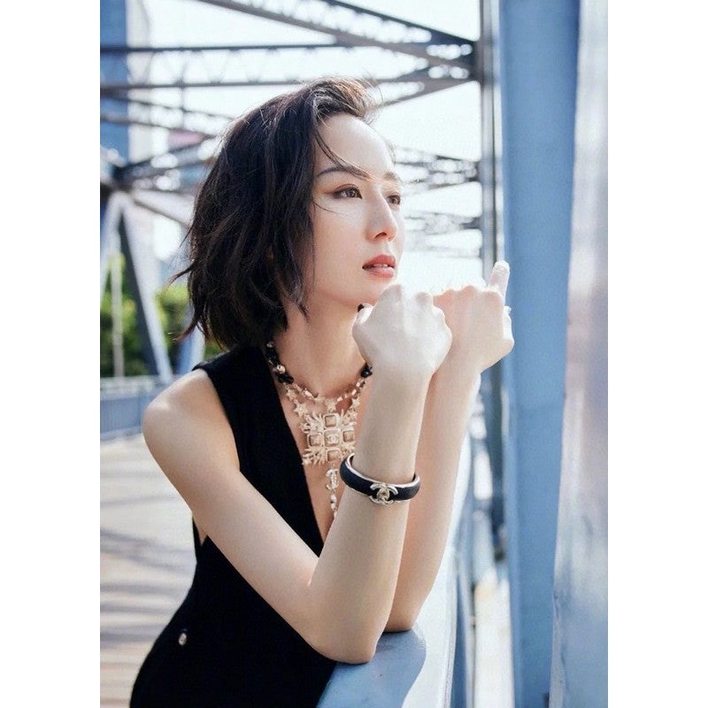 CC Black Leather Gold Bracelet