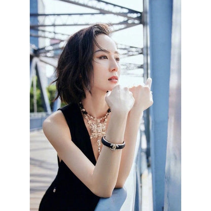 CC Black Leather Gold Bracelet