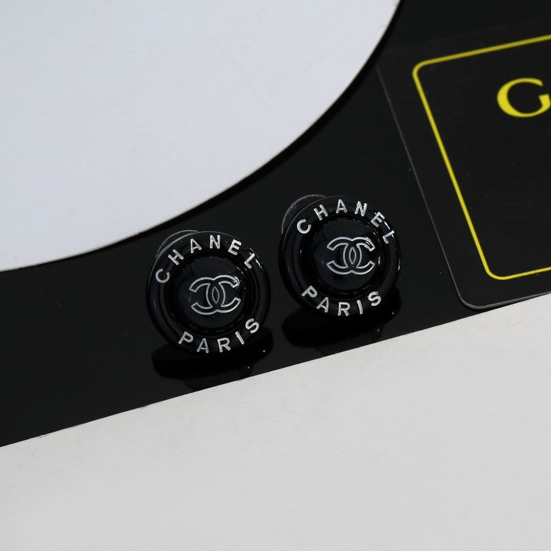 CC Black Round Earrings