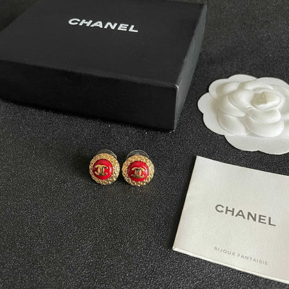 CC Vintage Red Gold Round Earrings