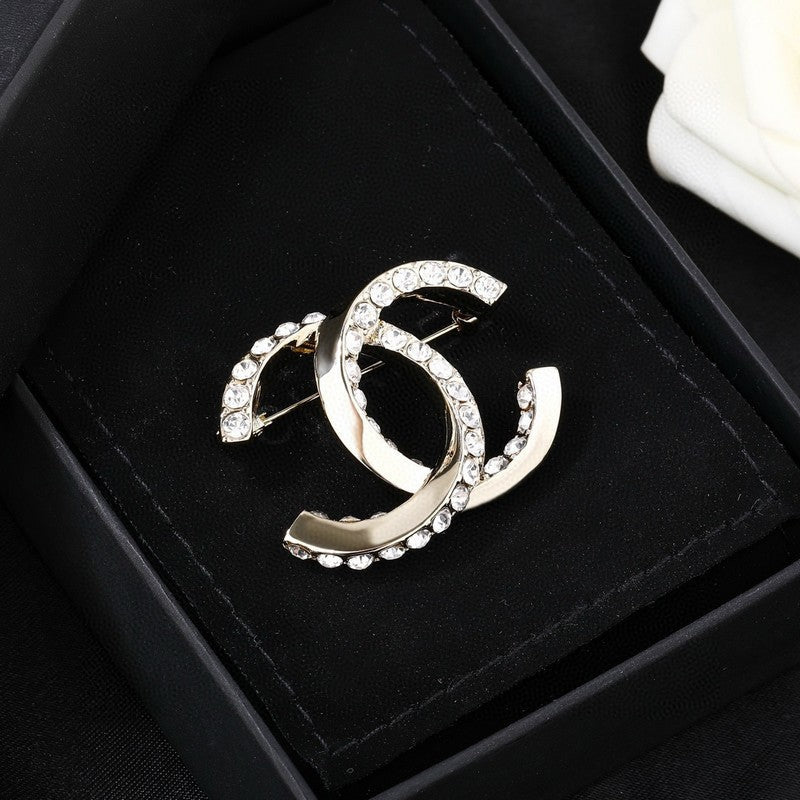 CC Pave Diamond Gold Brooch