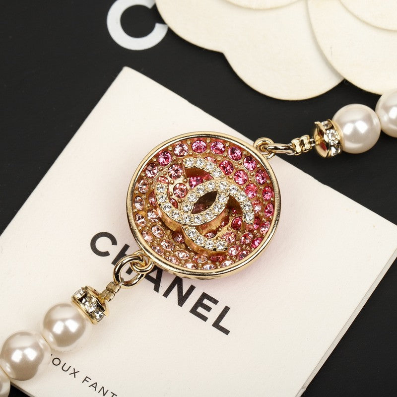 CC Pink Heart Long Pearl Necklace