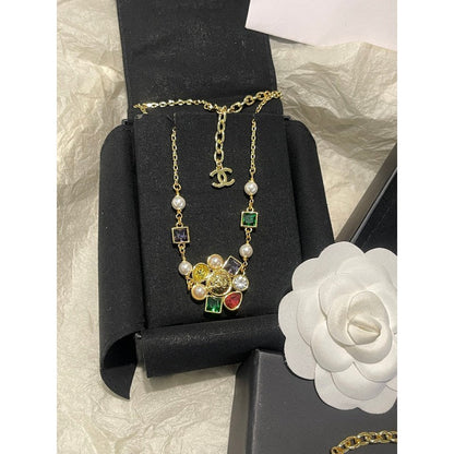 CC Color Crystal Flower Gold Necklace