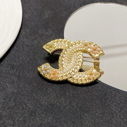 CC White & Pink Pearl Gold Brooch
