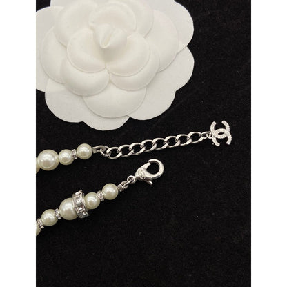 CC White Gold Pearl Long Necklace