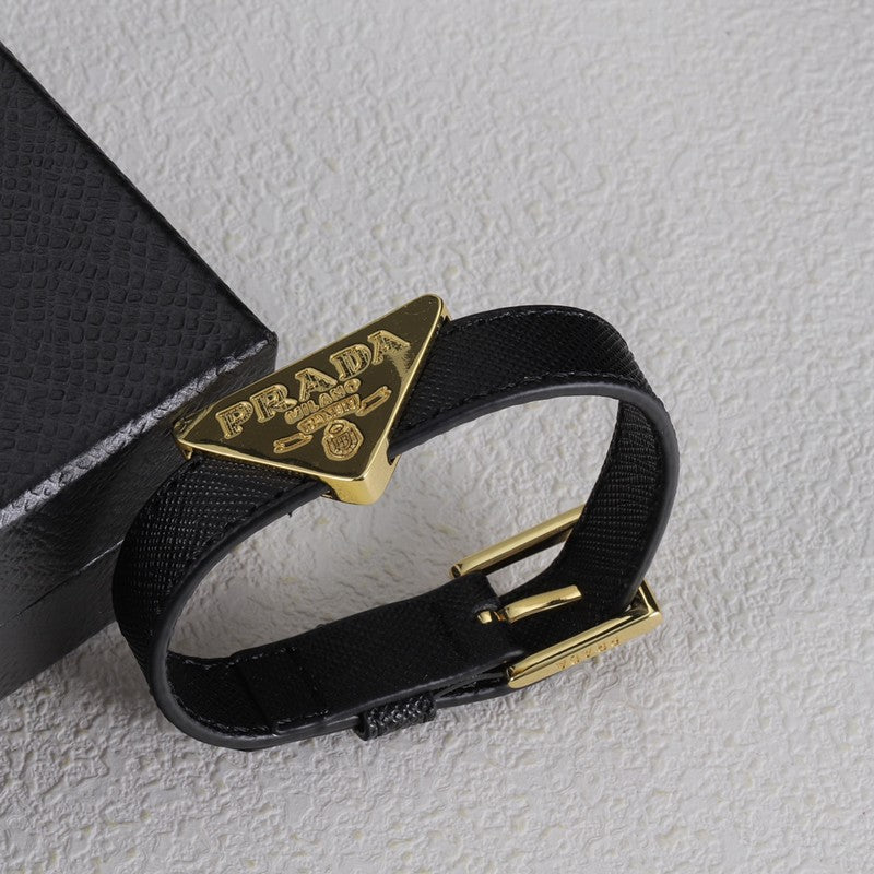 Pra Black Leather Gold Bracelet