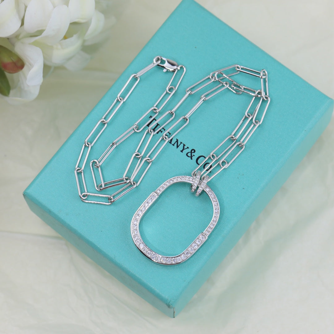 Tiff Lock Pendant Pave Diamonds Necklace