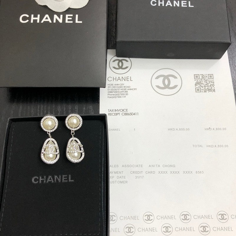 CC Pave Diamond Pearl Drop Earrings