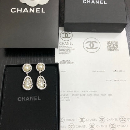 CC Pave Diamond Pearl Drop Earrings