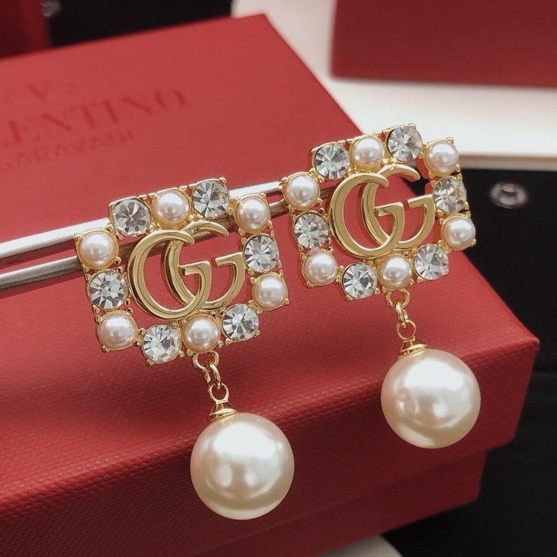 GG Crystal Pearl Drop Earrings