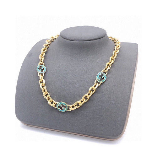 GG Interlocking G Sky Blue Gold Chain Necklace