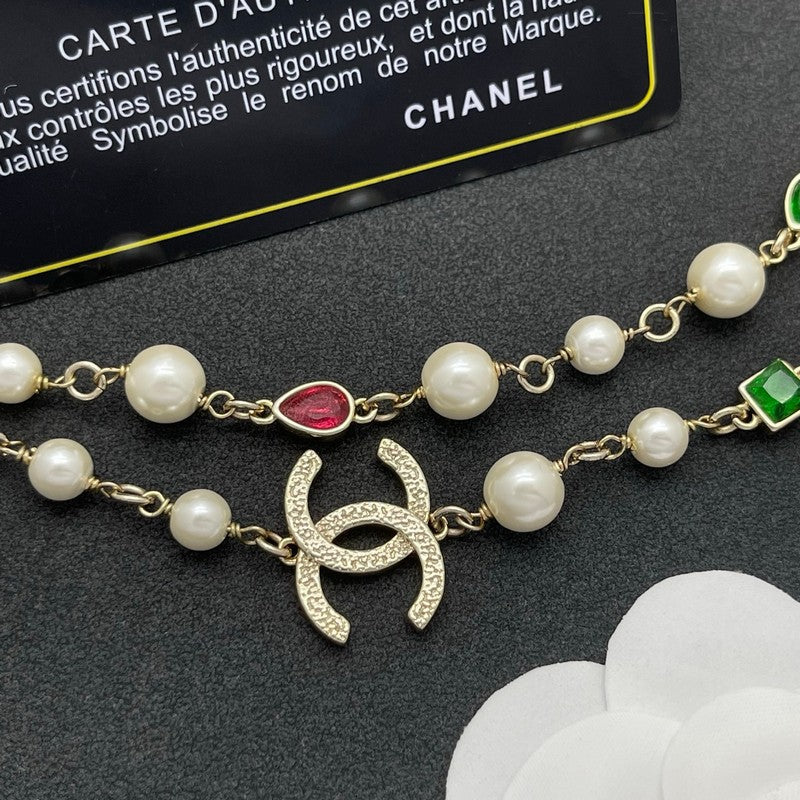 CC Color Crystal Pearl Long Necklace