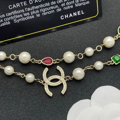 CC Color Crystal Pearl Long Necklace