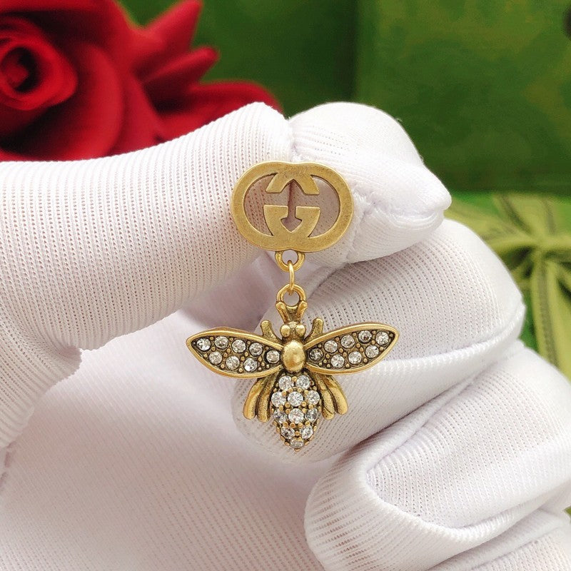GG Diamond Bee Drop Earrings