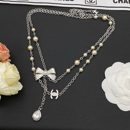 CC Bow Tie Diamond Long Necklace