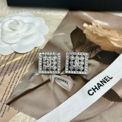 CC Diamond & Pearl Square Earrings