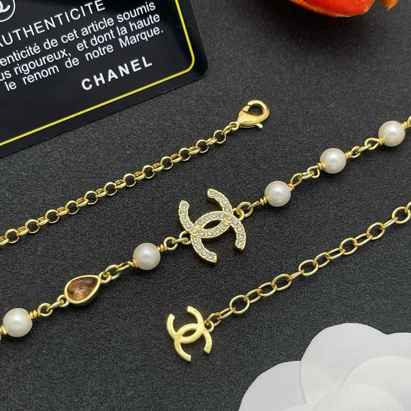 CC Color Crystal Pearl Long Chain Necklace