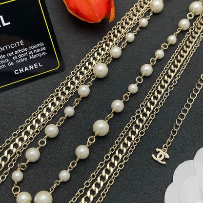 CC Red Flower Pearl Long Chain Necklace