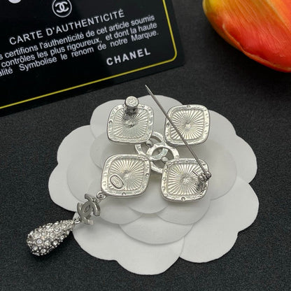 CC Diamond Shape Drop Brooch