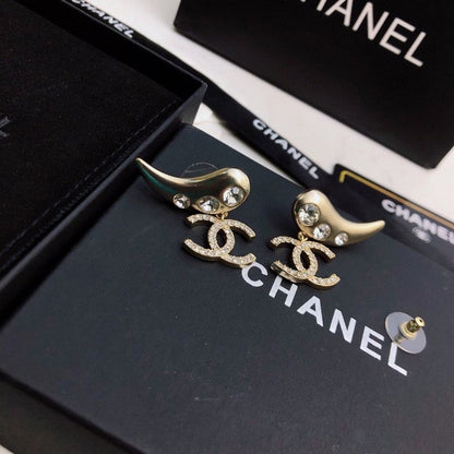 CC Feather Diamond Gold Earrings
