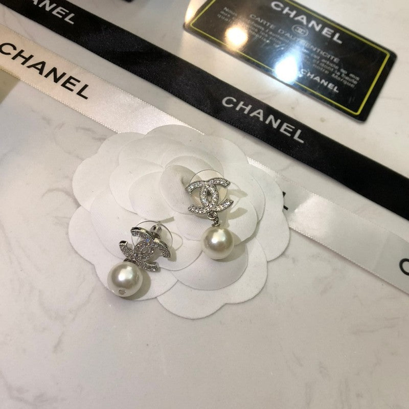 CC Diamond & Pearl Drop Earrings