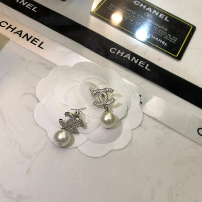 CC Diamond & Pearl Drop Earrings