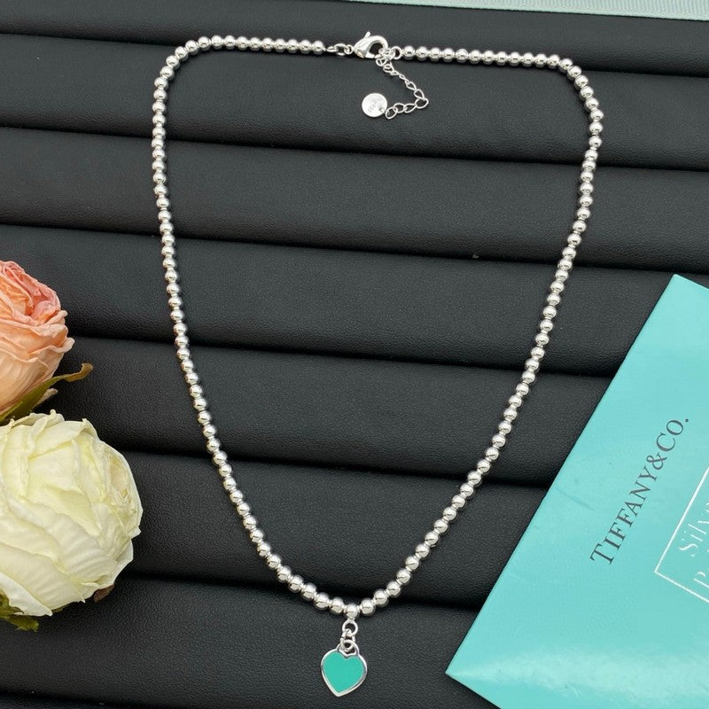 Tiff Color Heart Bead Gold Necklaces
