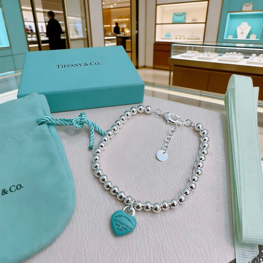 Return to Tiffany Big Blue Heart Tag Bead Bracelet