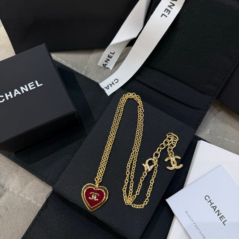 CC Black & Red Heart Gold Necklace
