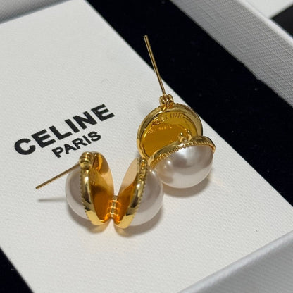 CE Half Pearl & Gold Earrings