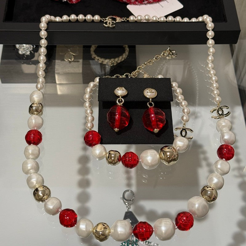 CC Red Crystal Pearl Necklace