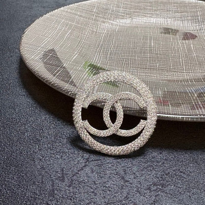 CC Pave Diamond Round Brooch