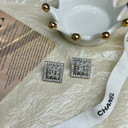 CC Diamond & Pearl Square Earrings